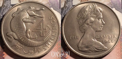 Гамбия 4 шиллинга 1966 года, KM# 6, UNC, a124-104