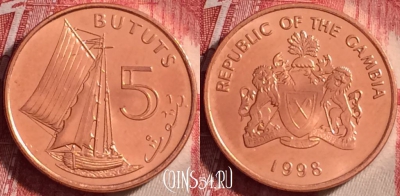 Гамбия 5 бутутов 1998 года, KM# 55, UNC, 108j-035