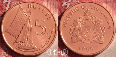 Гамбия 5 бутутов 1998 года, KM# 55, UNC, 108j-036