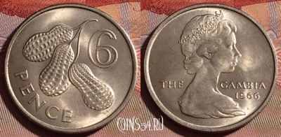 Гамбия 6 пенсов 1966 года, KM# 3, UNC, 076d-071