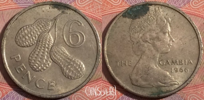Гамбия 6 пенсов 1966 года, KM# 3, a135-064
