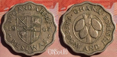 Гана 2 1/2 песева 1967 года, KM# 14, 120d-048