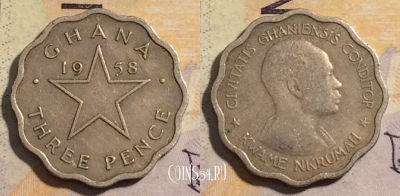 Гана 3 пенса 1958 года, KM# 3, 162-051