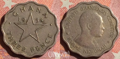 Гана 3 пенса 1958 года, KM# 3, 362-056