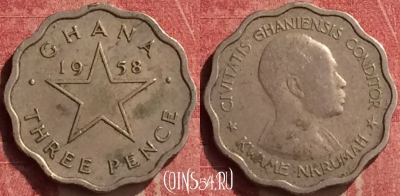 Гана 3 пенса 1958 года, KM# 3, 440-096