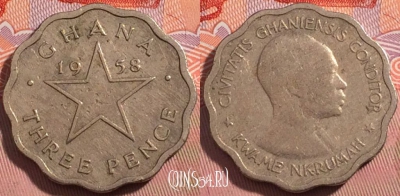 Гана 3 пенса 1958 года, KM# 3, a065-142