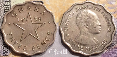 Гана 3 пенса 1958 года, KM# 3, a079-065