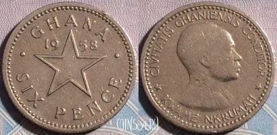 Гана 6 пенсов 1958 года, KM# 4, a068-099