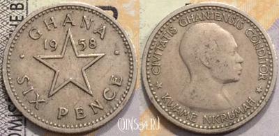 Гана 6 пенсов 1958 года, KM# 4, a077-027