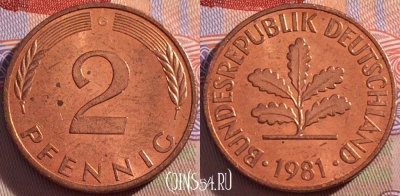 Германия (ФРГ) 2 пфеннига 1981 года G, KM# 106a, 096b-002