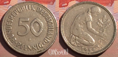 Германия (ФРГ) 50 пфеннигов 1950 F, KM# 104, 093c-065