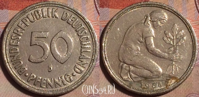 Германия (ФРГ) 50 пфеннигов 1968 года D, KM# 104, 150b-124