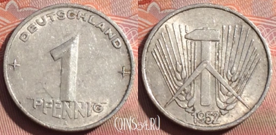 Германия (ГДР) 1 пфенниг 1952 года A, KM# 5, 249a-103