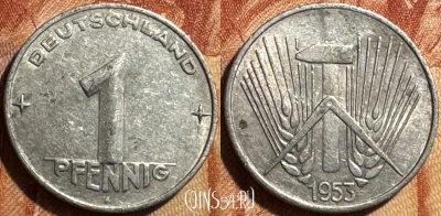 Германия (ГДР) 1 пфенниг 1953 года, KM# 5, 502s-013