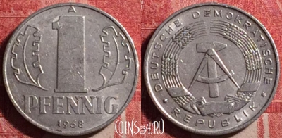 Германия (ГДР) 1 пфенниг 1968 года, KM# 8.1, 186j-026