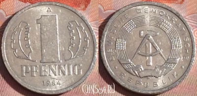 Германия (ГДР) 1 пфенниг 1984 года, KM# 8.2, 124b-076