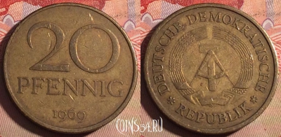 Германия (ГДР) 20 пфеннигов 1969 года, KM# 11, 223a-114