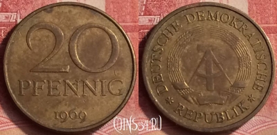 Германия (ГДР) 20 пфеннигов 1969 года, KM# 11, 352l-069