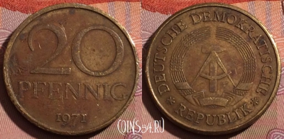 Германия (ГДР) 20 пфеннигов 1971 года, KM# 11, 216b-085