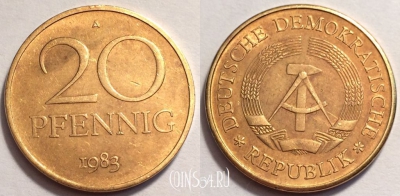 Германия (ГДР) 20 пфеннигов 1983 года, KM# 11, 070-042b