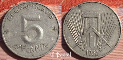 Германия (ГДР) 5 пфеннигов 1952 года, KM# 6, 114d-062