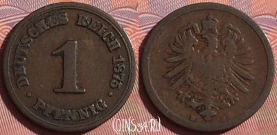 Германия (Империя) 1 пфенниг 1875 B, KM# 1, 055i-093