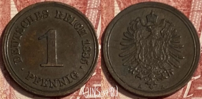 Германия 1 пфенниг 1885 A, редкая, KM# 1, 071s-107 ♛