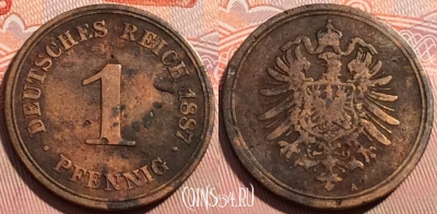 Германия (Империя) 1 пфенниг 1887 A, KM# 1, 121c-074
