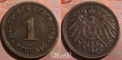 Германия (Империя) 1 пфенниг 1901 года D, KM# 10, 252a-098