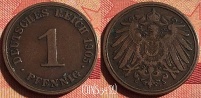 Германия (Империя) 1 пфенниг 1905 J, KM# 10, 237i-065