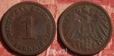 Германия (Империя) 1 пфенниг 1907 D, KM# 10, 356o-042