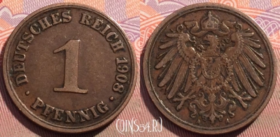 Германия (Империя) 1 пфенниг 1908 A, KM# 10, 103c-050