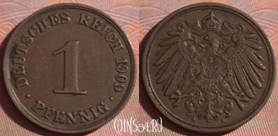 Германия (Империя) 1 пфенниг 1909 A, KM# 10, 054i-163