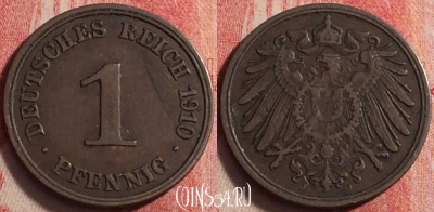 Германия (Империя) 1 пфенниг 1910 J, KM# 10, 199j-017