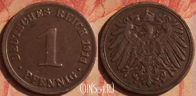 Германия (Империя) 1 пфенниг 1911 A, KM# 10, 438-049