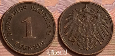 Германия (Империя) 1 пфенниг 1911 F, KM# 10, 412-064