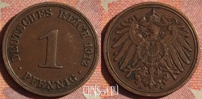 Германия (Империя) 1 пфенниг 1912 A, KM# 10, 198i-141