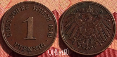 Германия (Империя) 1 пфенниг 1913 D, KM# 10, 206i-066