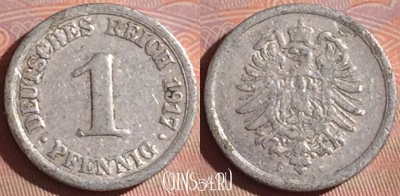 Германия (Империя) 1 пфенниг 1917 г. D, KM# 24, 053i-065