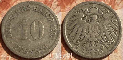Германия (Империя) 10 пфеннигов 1892 D, KM# 12, 494р-099