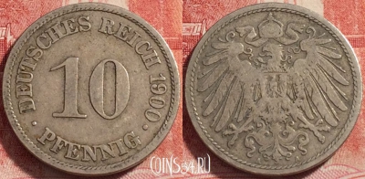 Германия (Империя) 10 пфеннигов 1900 A, KM# 12, 258-025