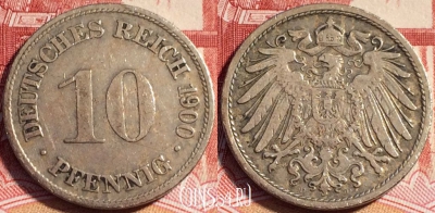 Германия (Империя) 10 пфеннигов 1900 D, KM# 12, b064-108