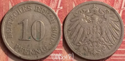 Германия (Империя) 10 пфеннигов 1900 A, KM# 12, 396-143