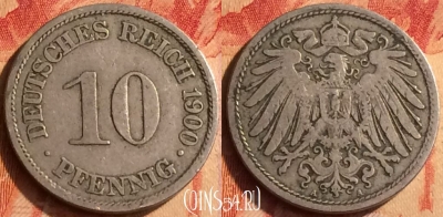 Германия (Империя) 10 пфеннигов 1900 A, KM# 12, 402o-139