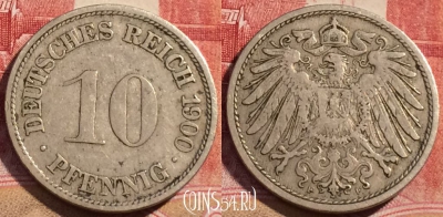 Германия (Империя) 10 пфеннигов 1900 F, 066c-022
