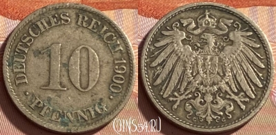 Германия (Империя) 10 пфеннигов 1900 G, KM# 12, 209p-122