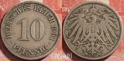 Германия (Империя) 10 пфеннигов 1901 A, KM# 12, 258-026