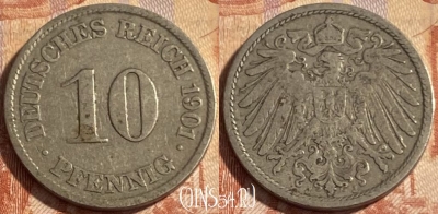 Германия (Империя) 10 пфеннигов 1901 J, KM# 12, 498р-053 ♛