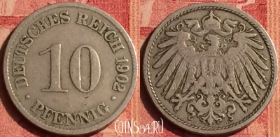Германия (Империя) 10 пфеннигов 1902 D, KM# 12, 385o-110