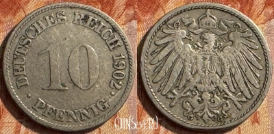 Германия (Империя) 10 пфеннигов 1902 G, KM# 12, 284s-050
